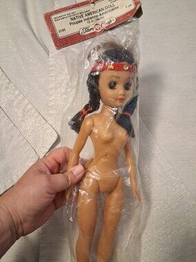 Fibre Craft Indian Princess 15” Doll Black Hair Brown Blink Eyes New Vintage